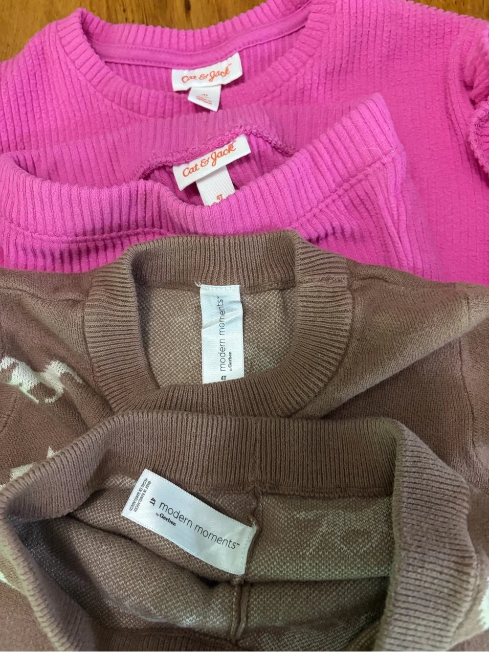 Girls Precious 4T Mixed Pink & Brown Pants Sets and Dress Lot, Eight Pieces